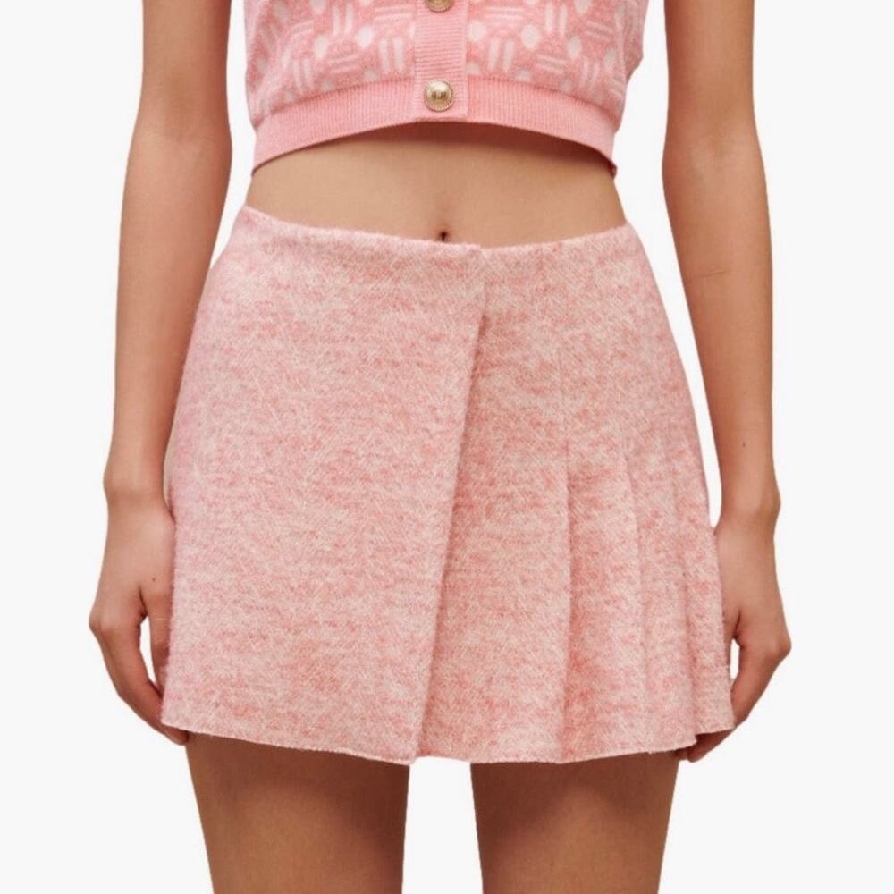NWT Maje Janello Pleated Tweed Mini Skort Pink Rose - Size: 10 US / 42 EU - Picture 2 of 13